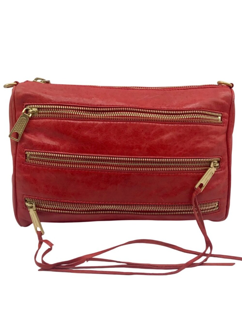 Rebecca Minkoff Red Pebbled leather Mini 5-Zip Crossbody Bag